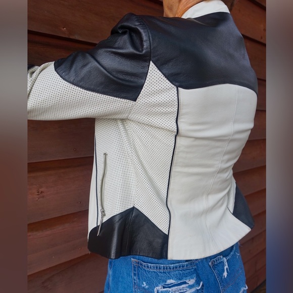 DANIER Leather Black & White Biker Jacket (US XS-S) - Picture 2 of 7